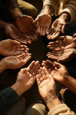 Prayer Circle Hands in Warm Light
