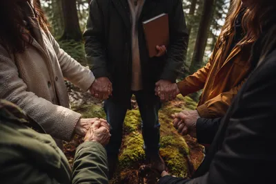 Prayer Group Hands in Evergreen Grove