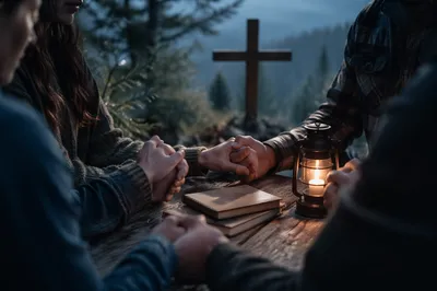 Prayer Group Hands Joined in Evergreen Grove