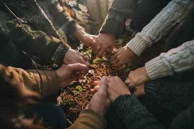 Prayer Group Hands in Evergreen Grove