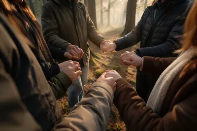 Evergreen Forest Prayer Circle Hands Joined