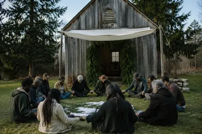 Outdoor Prayer Circle Beside Rural Chapel