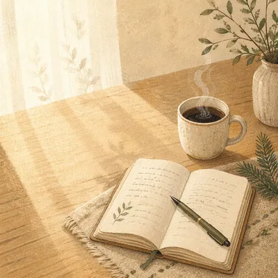 Morning Prayer Journal with Coffee and Evergreen