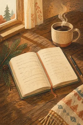 Morning Prayer Journal with Coffee and Evergreens