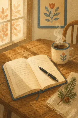 Morning Prayer Journal with Coffee and Evergreen