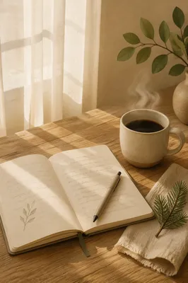 Open Prayer Journal with Coffee Morning Light