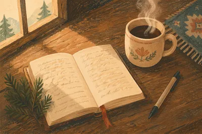 Peaceful Morning Prayer Journal and Coffee