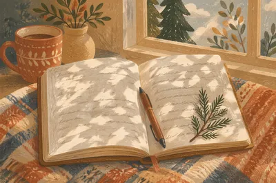 Prayer Journal with Evergreen in Morning Light