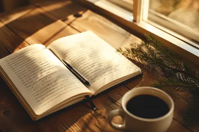 Morning Prayer Journal with Coffee and Evergreen