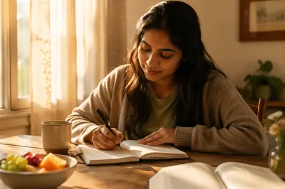 Woman Writing Journal by Morning Window