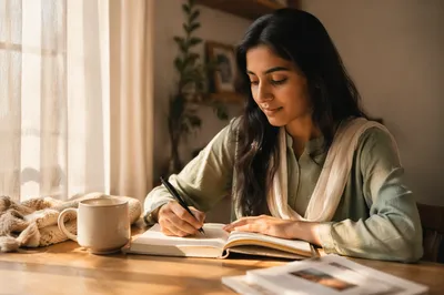 Woman Writing Journal in Morning Light