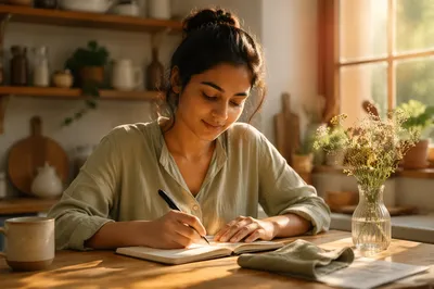 Woman Writing Journal by Morning Window