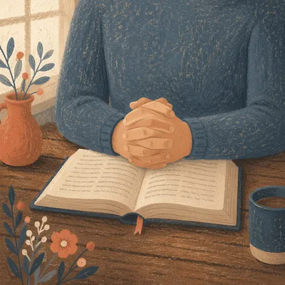 Praying Hands on Open Bible in Window Light