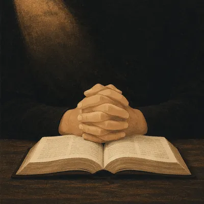 Praying Hands Over Open Bible