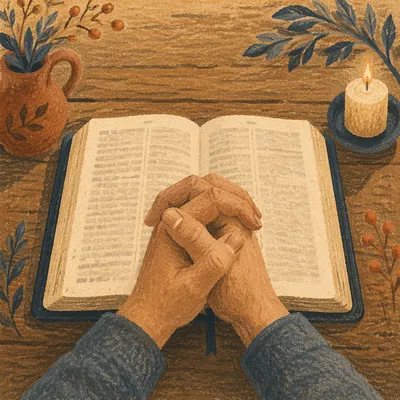Praying Hands Over Open Bible