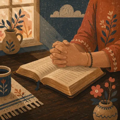 Praying Hands Resting on Open Bible