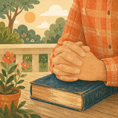Praying Hands Resting on Worn Bible
