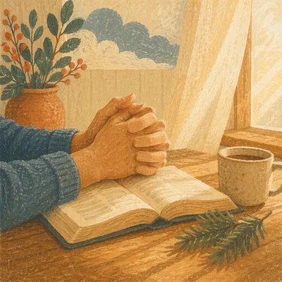 Praying Hands Above Open Bible