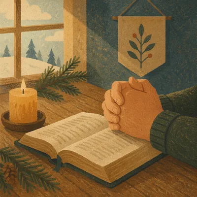 Praying Hands Beside Open Bible