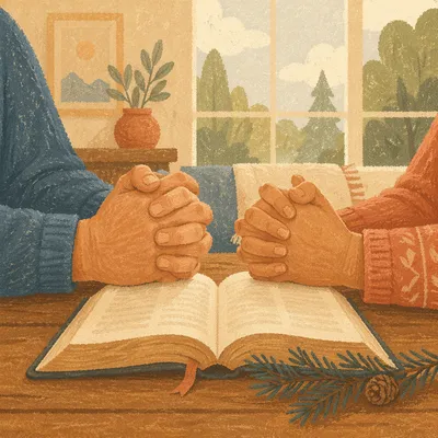 Praying Hands Over Open Bible
