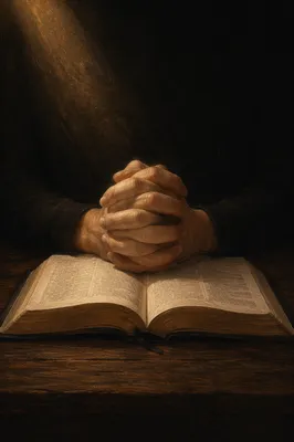 Praying Hands Over Open Bible