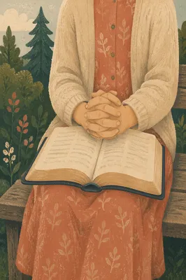 Praying Hands Over Open Bible Outdoors