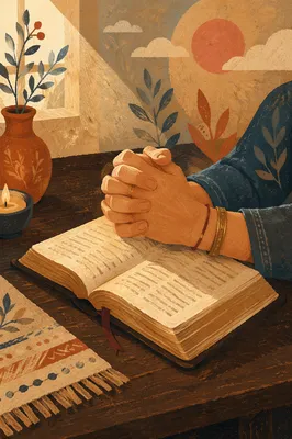 Praying Hands Resting on Open Bible