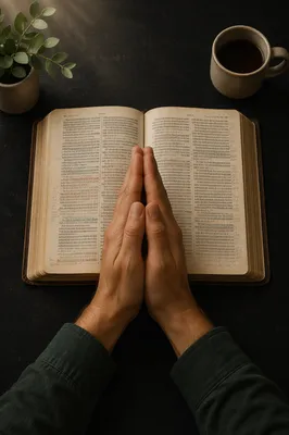 Praying Hands Over Open Bible