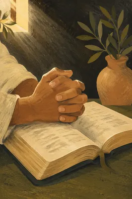 Praying Hands Resting on Open Bible