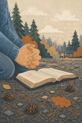 Praying Hands Beside Bible Under Evergreens