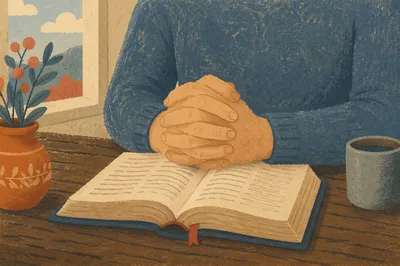 Praying Hands Resting on Open Bible