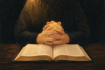 Praying Hands Over Open Bible