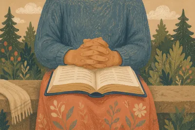 Praying Hands Over Open Bible Outdoors