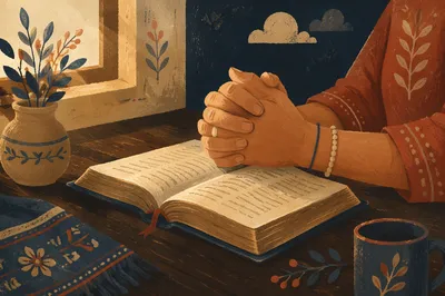 Praying Hands Resting on Open Bible