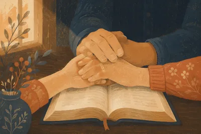 Praying Hands Over an Open Bible