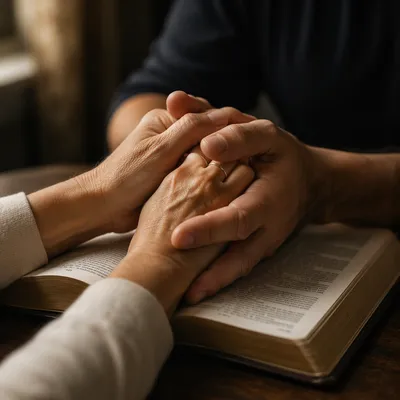 Praying Hands Over Open Bible