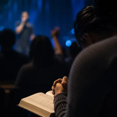 Praying Hands Over Open Bible