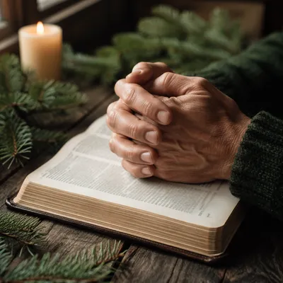 Praying Hands Over Open Bible