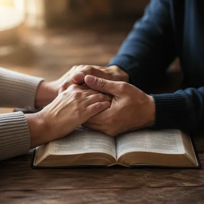 Praying Hands Over Open Bible