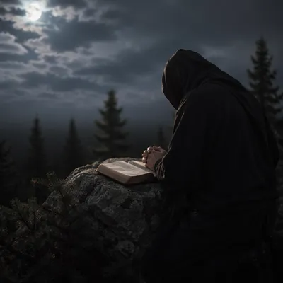 Moonlit Prayer Hands on Open Bible