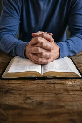 Praying Hands Resting on Open Bible