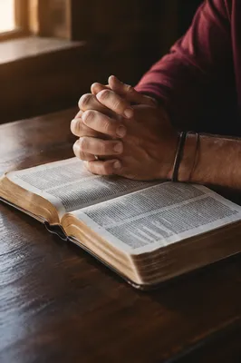 Praying Hands Resting on Open Bible