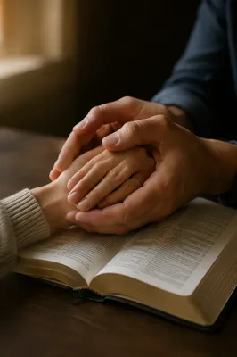 Praying Hands Over Open Bible