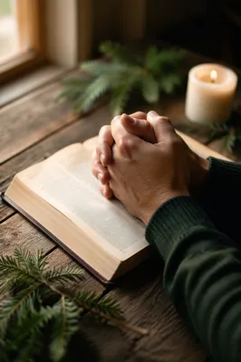 Praying Hands Over Open Bible