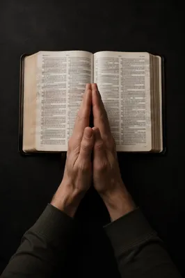 Praying Hands Over Open Bible