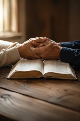 Praying Hands Over Open Bible