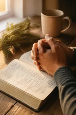Praying Hands Over Open Bible