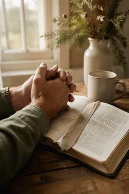 Praying Hands Above Open Bible