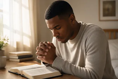Young Man Praying by Window