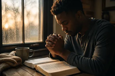 Young Man Praying by Window